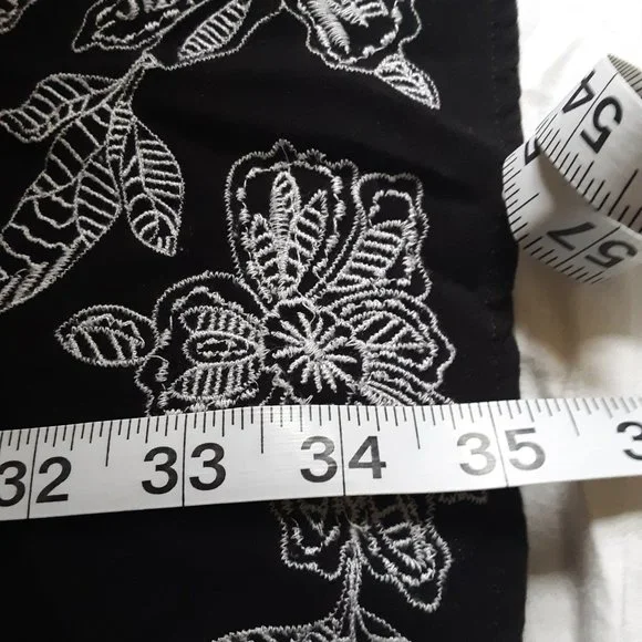 Loft White Embroidered Floral Split Neck Black Dress(as is -no belt) - Picture 13 of 14